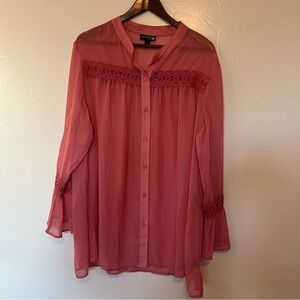 Antthony Coral Sheer Lace Blouse Embroidered lace 1x sheer